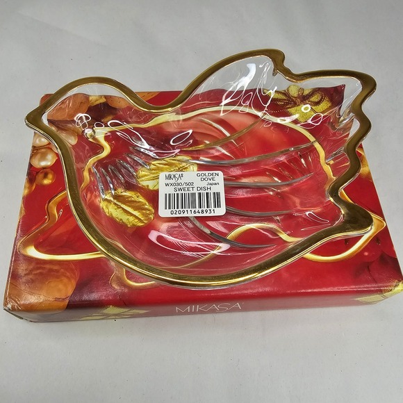 Vintage Mikasa Golden Dove Sweet Dish Glass Candy Nut Trinket Bowl Boxed Japan - Picture 4 of 13